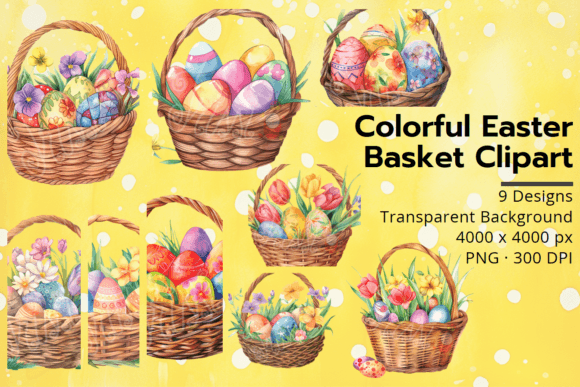 Download Easter Basket Clipart with Floral Eggs - Art Collection