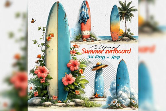 Download Whimsical Summer Surfboard Beach Clipart - Art Collection