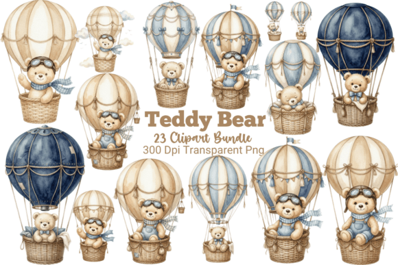 Download Teddy and Hot Air Balloon Clipart Bundle - Art Collection