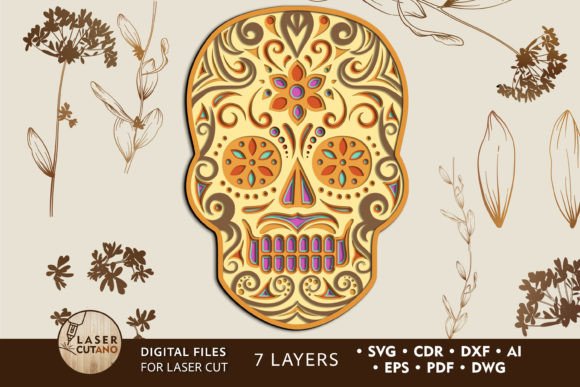 Download Floral Skull Multilayer Wall Panel - Floral Collection