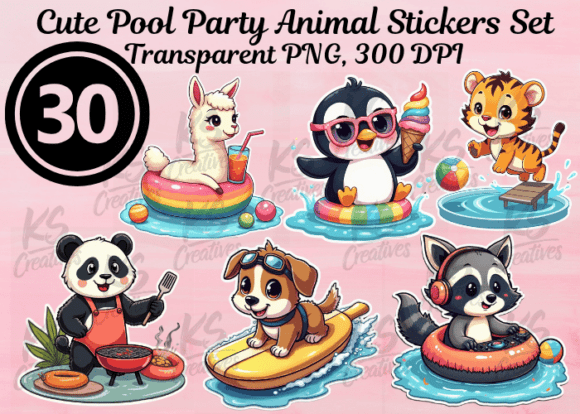 Download Cute Pool Party Animal Stickers Set - Art Collection