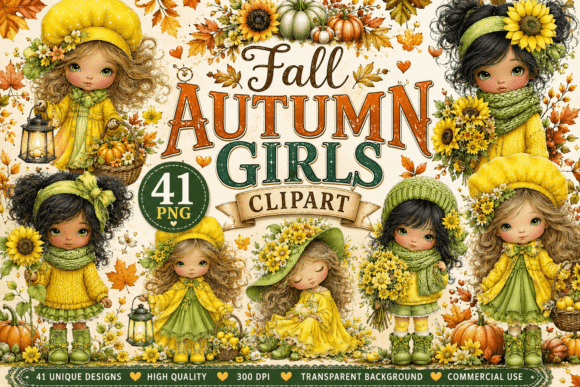 Download Whimsical Fall Autumn Girls Clipart - Art Collection