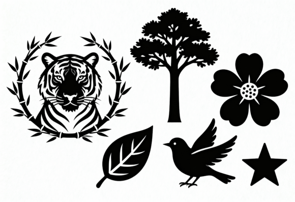 Download Tiger Bamboo Floral Bird Tree Star SVG - Floral Collection