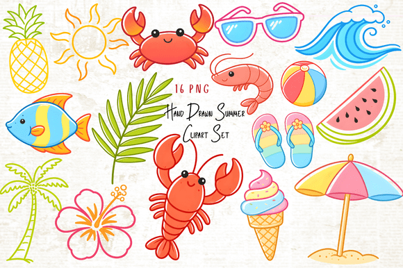 Download Hand Drawn Summer Clipart PNG Set - Art Collection