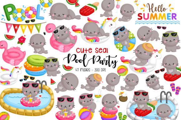 Download Cute Animal Seal Pool Party Clipart - Art Collection