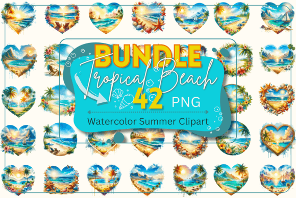 Download Watercolor Tropical Beach Clipart Bundle - Art Collection