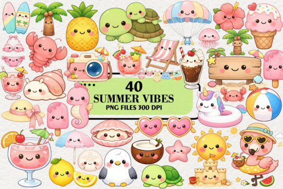 Download Kawaii Summer Vibes Clipart Bundle - Art Collection