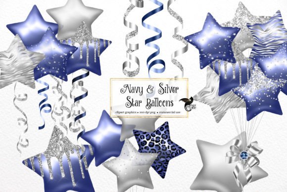 Download Navy and Silver Star Balloons Clipart - Art Collection