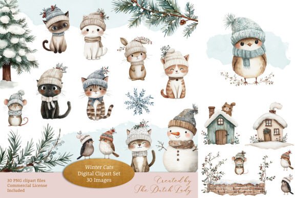 Download Winter Cats Clipart Set - Art Collection