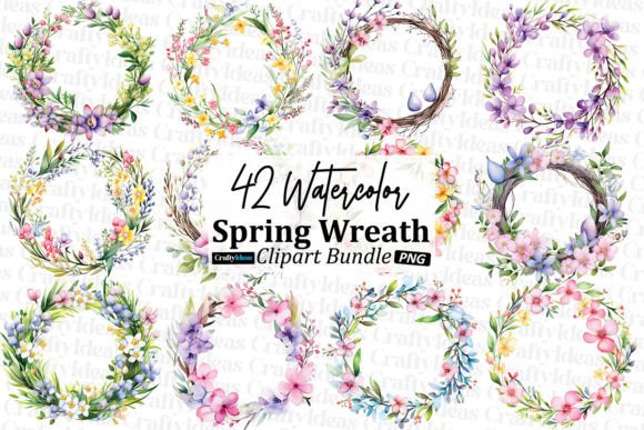 Download Watercolor Spring Wreath Clipart Bundle - Art Collection