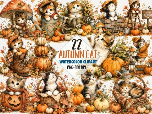 Download Autumn Pumpkin Cat Clipart Bundle Png - Art Collection