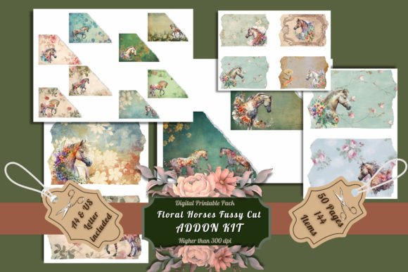 Download Floral Horses Pages and Fussy Cuts Kit - Floral Collection