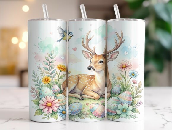 Download Pastel Easter Deer Floral Eggs Tumbler - Floral Collection