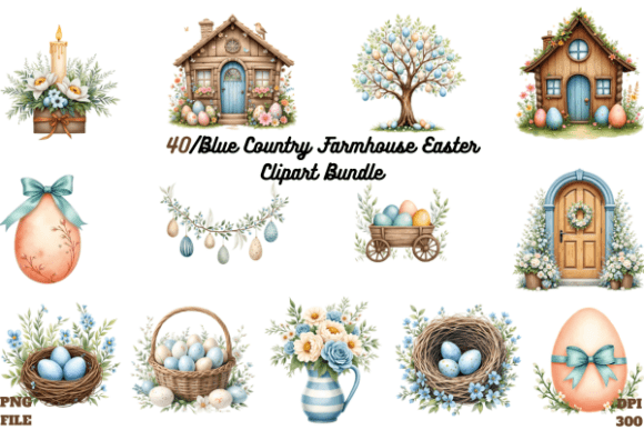 Download Blue Country Farmhouse Easter Clipart - Art Collection