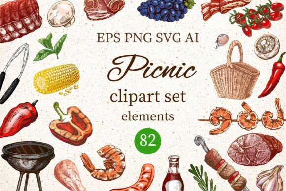 Download Vintage Picnic Clipart Set - Art Collection