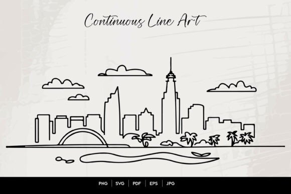 Download Miami Skyline Continuous Line Art – One - Art Collection