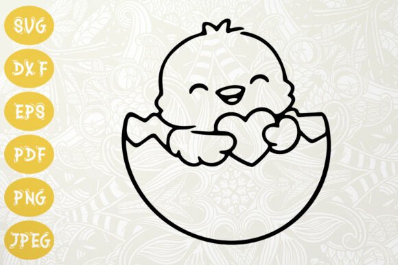Download Cute Chick with Heart SVG Easter Outline - Art Collection