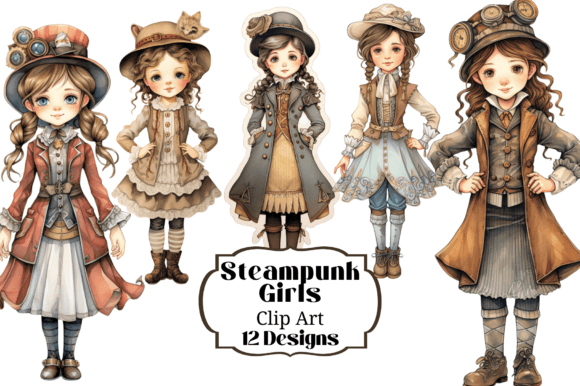 Download 12 Steampunk Girls Clip Art - Art Collection
