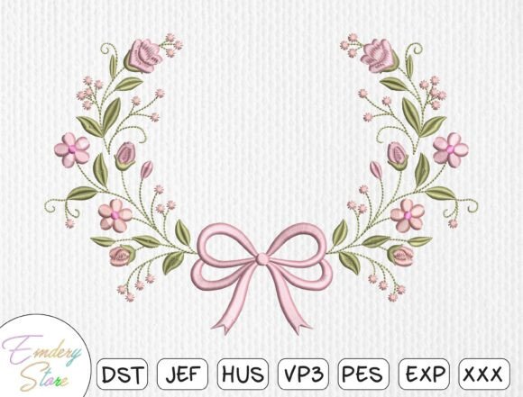 Download Floral Wreath Bow Embroidery Design - Floral Collection