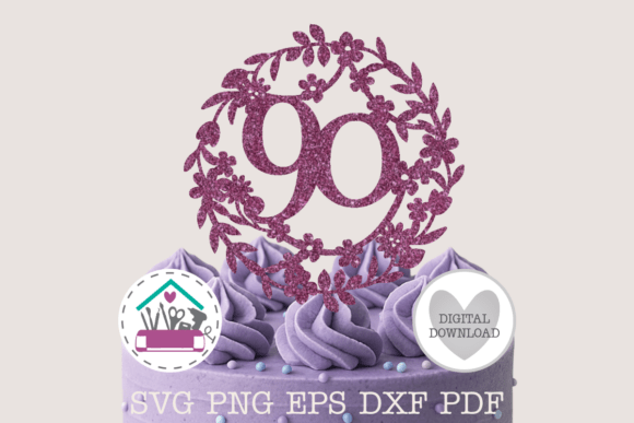 Download 90th Birthday Floral Wreath Cake Topper - Floral Collection