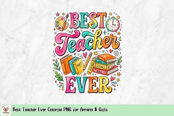 Download Best Teacher Ever Colorful PNG for Apparel &amp; Gifts - Premium Bundle