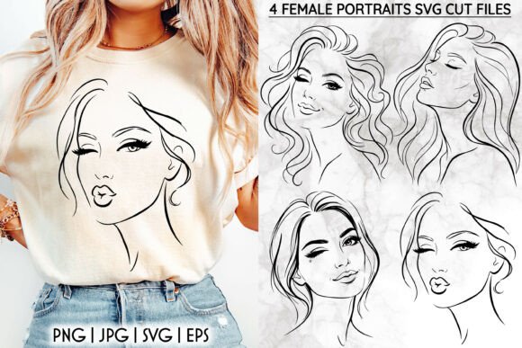 Download Female Portrait SVG, Woman Face Line Art - Art Collection