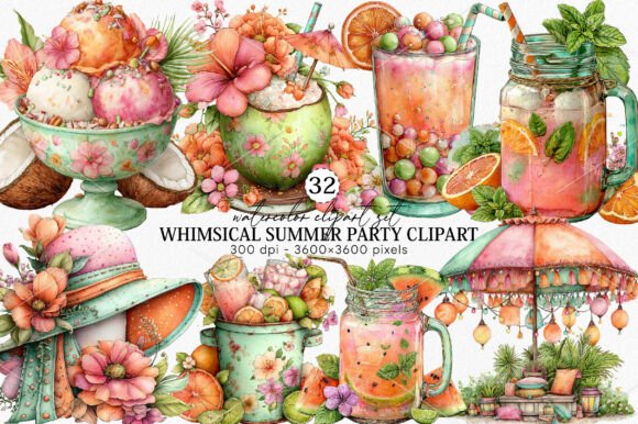 Download Whimsical Summer Party Clipart Bundle - Art Collection