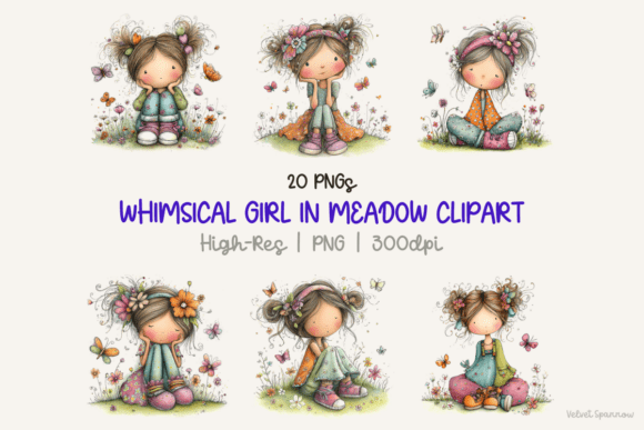 Download Whimsical Girl in Meadow Clipart - Art Collection