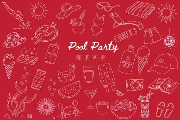 Download Summer Pool Party Doodle Clipart Bundle - Art Collection