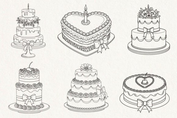 Download Wedding Birthday Cake Line Art SVG Bundl - Art Collection