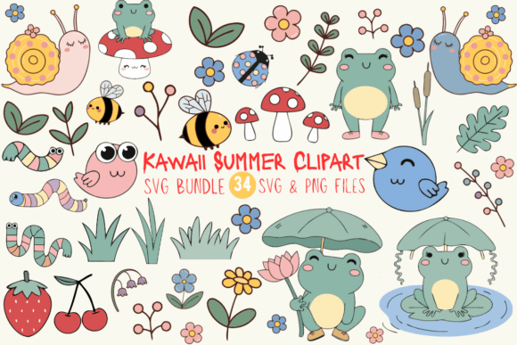Download Kawaii Summer Clipart SVG PNG Bundle - Art Collection