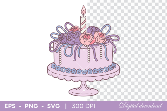 Download Cute Floral Birthday Cake with Candle - Floral Collection