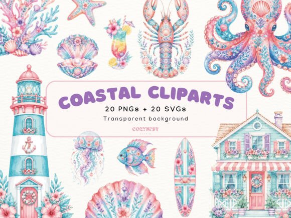 Download Coastal Watercolor Cliparts, Sea Life - Art Collection