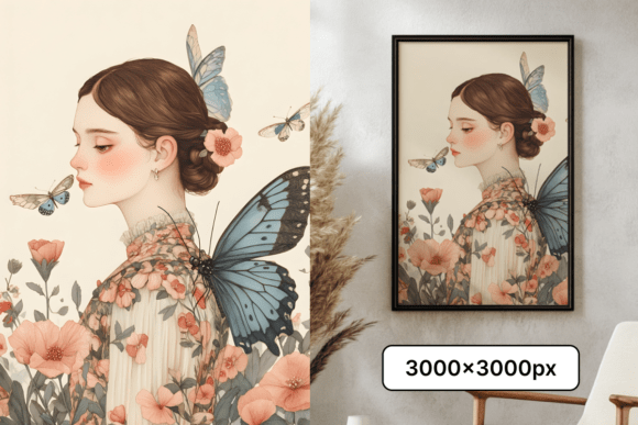 Download Watercolor Woman with Butterfly Artwork - Art Collection