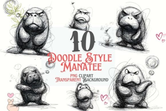 Download Funny Doodle Manatee PNG Clipart Bundle - Art Collection