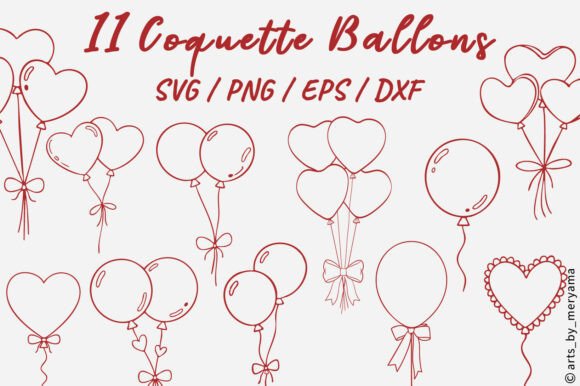 Download 11 Coquette Bow Balloons Line Art SVG - Art Collection