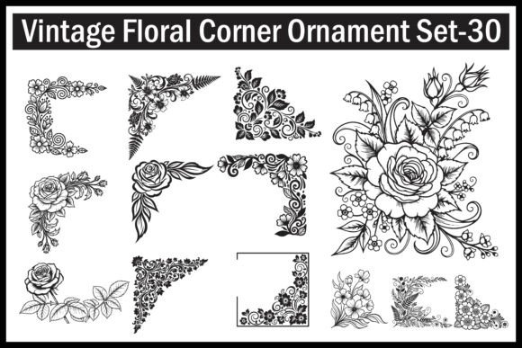 Download Vintage Floral Corner Ornament Art Set - Art Collection